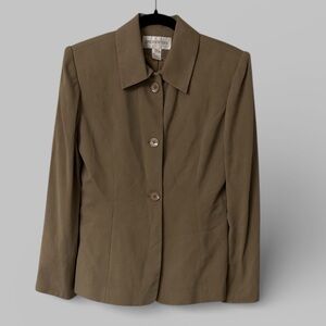 Jones New York Vintage Bistro Coffee 100% Silk Blazer